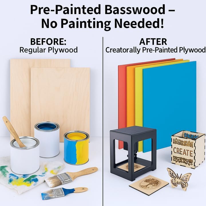 Creatorally 8 Pack Pre-Painted Colored Plywood Sheets,12x12x1/8 Inch (3mm) Basswood,Ideal for Laser Cutting, Engraving, DIY Crafts, Ornaments, Models Making (Black) - Image 4